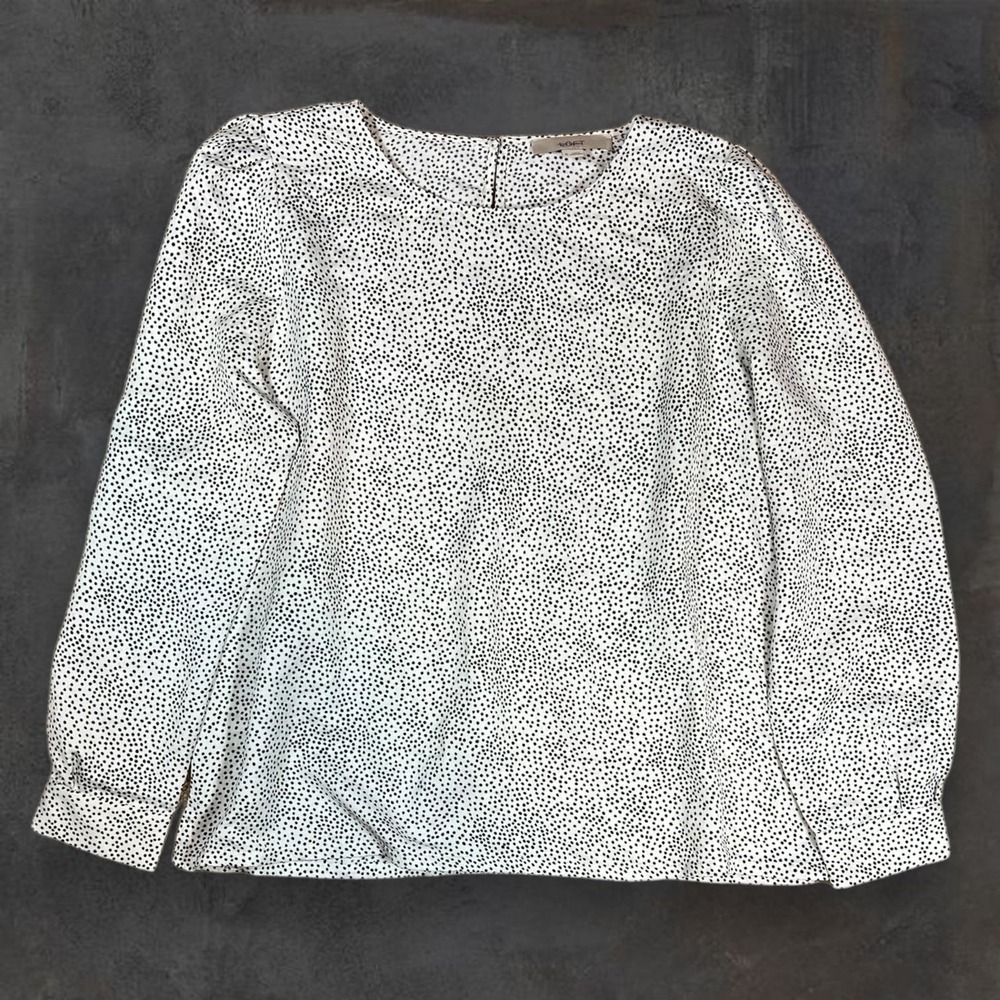 LOFT Long Sleeve Blouse Polka‎ Dotted White Black Puff Shoulder Women's Size XL